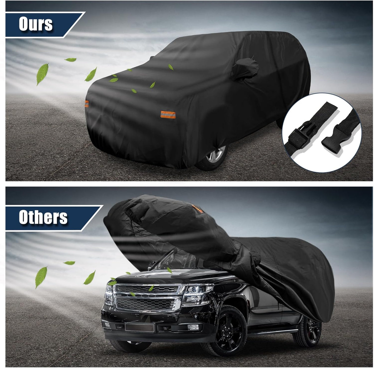 X AUTOHAUX SUV Car Cover for Chevrolet Tahoe 4 Door 2007-2024 Outdoor Waterproof Sun Rain Dust Wind Snow Protection 190T PU W/Driver Door Zipper Black