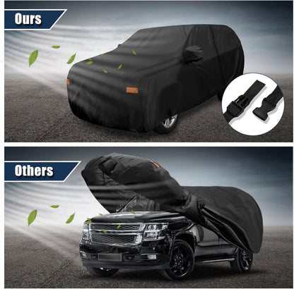 X AUTOHAUX SUV Car Cover for Chevrolet Tahoe 4 Door 2007-2024 Outdoor Waterproof Sun Rain Dust Wind Snow Protection 190T PU W/Driver Door Zipper Black