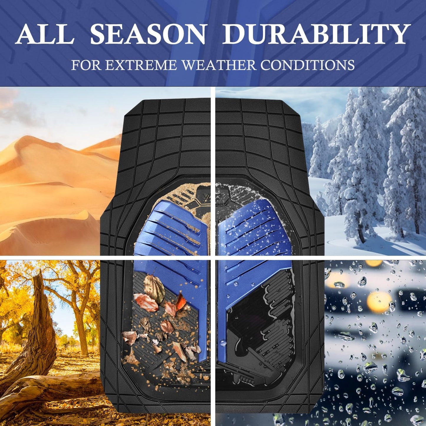 CAR PASS Heavy Duty Rubber Car Mats with Cargo Liner, Deep-Dish Car Floor Mats and Trunk Mat All Weather, Universal Trim-to-Fit for SUVs Trucks Sedans, Waterproof Anti-Slip, Trimmable V12 Black