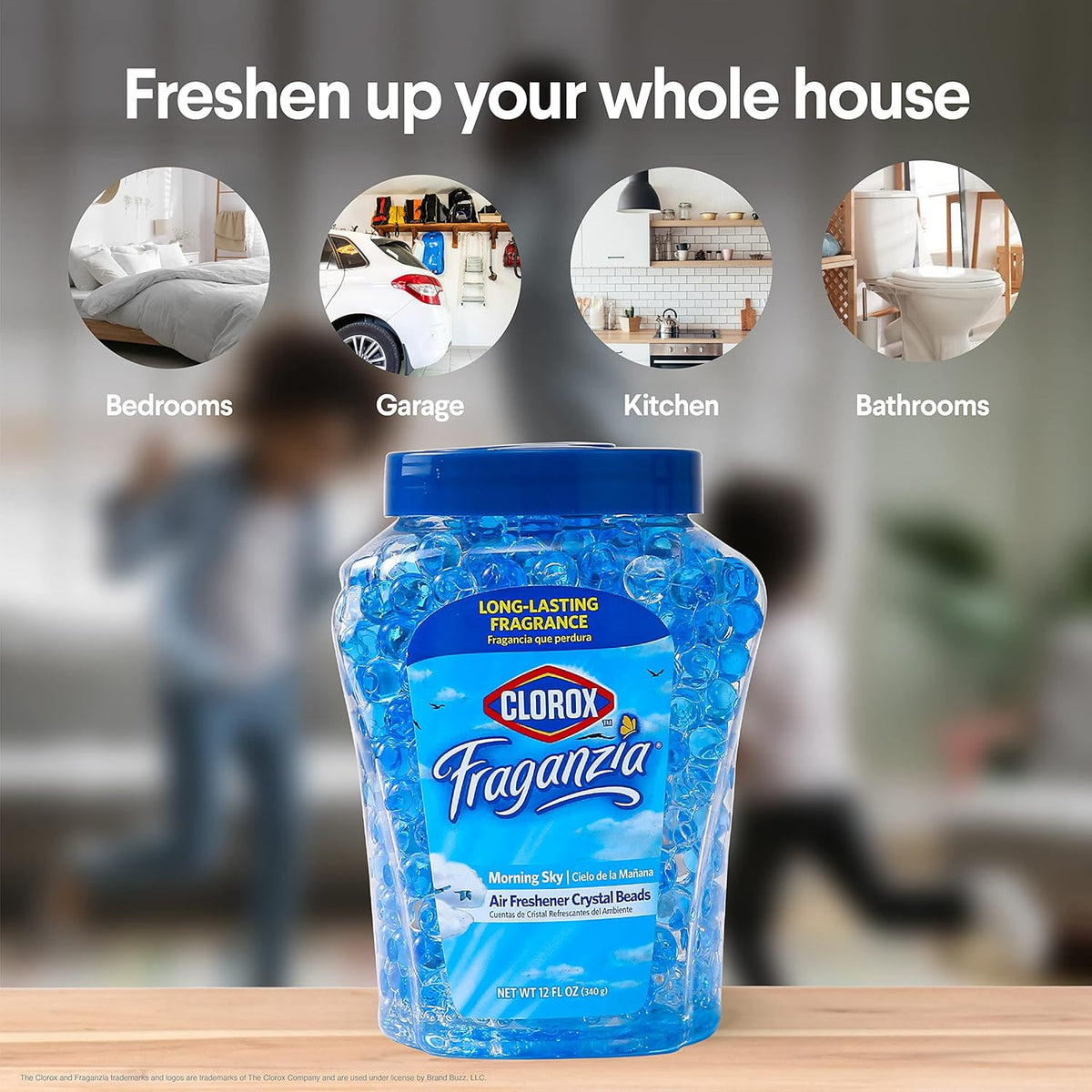 Clorox Fraganzia Crystal Beads Air Freshener, Long Lasting Room Deodorizer and Odor Eliminator Gel Beads to Freshen Home, Car, or Office, Fresh Ocean Breeze Scent, 12 Fl Oz