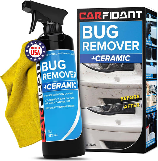 Carfidant Bug and Tar Remover for Cars Exterior with Ceramic Coating - Easily and Safely Clean Bug Splatter, Bird Poop from Paint, Plastic, Rubber, Metal, Chrome, Glass - Pre Wash for Car Detailing