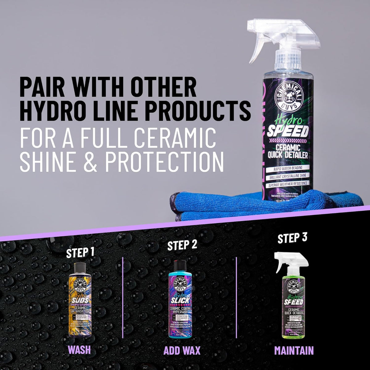 Chemical Guys HydroSpeed Ceramic Quick Detailer Spray - SiO2 Shine Car Detailer Spray for Cars, Trucks, SUVs, Motorcycles and RVs, Boosts Gloss, Hydrophobic Protection and Slickness, 128 oz