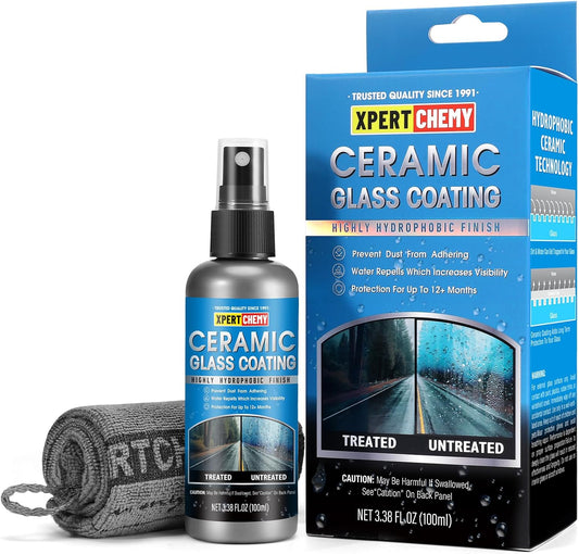 XPERTCHEMY Ceramic Rain Repellant Windshield, Glass Coating Spray, Hydrophobic Protective Formula, Advanced Rain Windshield Water Repellent for Cars, Mirrors and Other Glass Surfaces