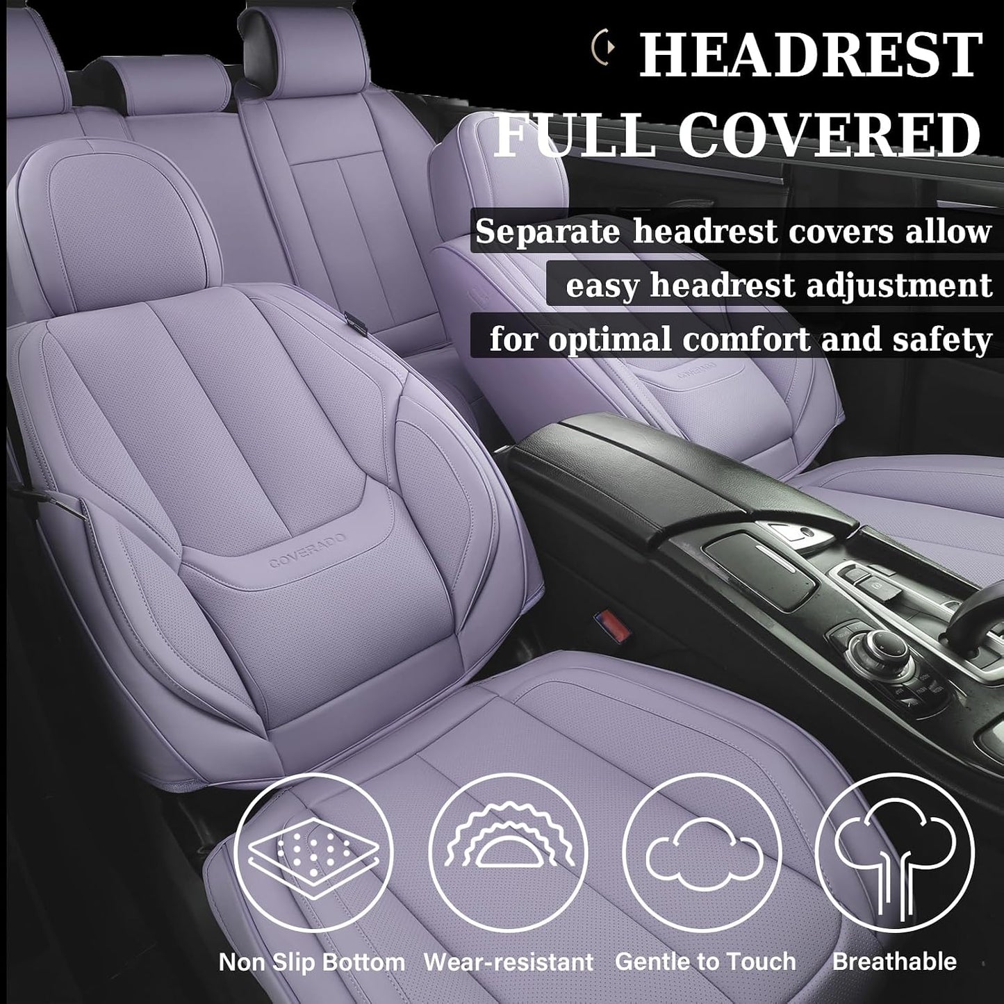 Coverado Seat Covers Full Set, Black Seat Covers for Cars 5 Seats, Car Seat Protector, Waterproof Nappa Leather Car Seat Cushion, Front and Rear Car Seat Cover Fit for Most Sedans SUV Pick-up Truck - Colors A