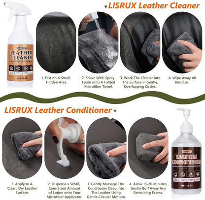 2-in-1 Leather Cleaner and Conditioner,16.9 oz,2 Pack,Car Cleaner and Conditioner for White & Black Vegan Leather,Safely Cleans & Conditions Leather Car Interiors,Furniture,Shoes,Boots,Bags & More