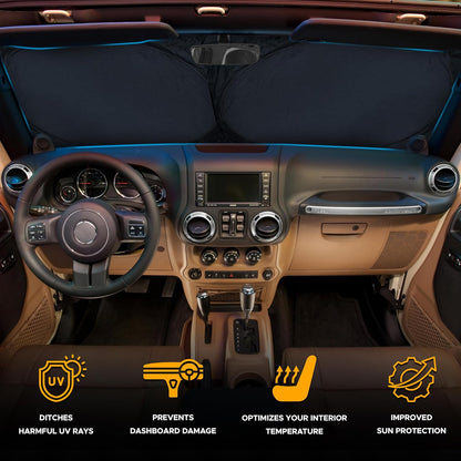 EcoNour Car Windshield Sun Shade | 2025 Upgraded Innovative No-Light-Pass Technology for Maximum Coverage | Foldable Sun Shade Keeps Your Vehicle Cool | Must-Have Car Accessories | Small (59" x 29") - Colors N