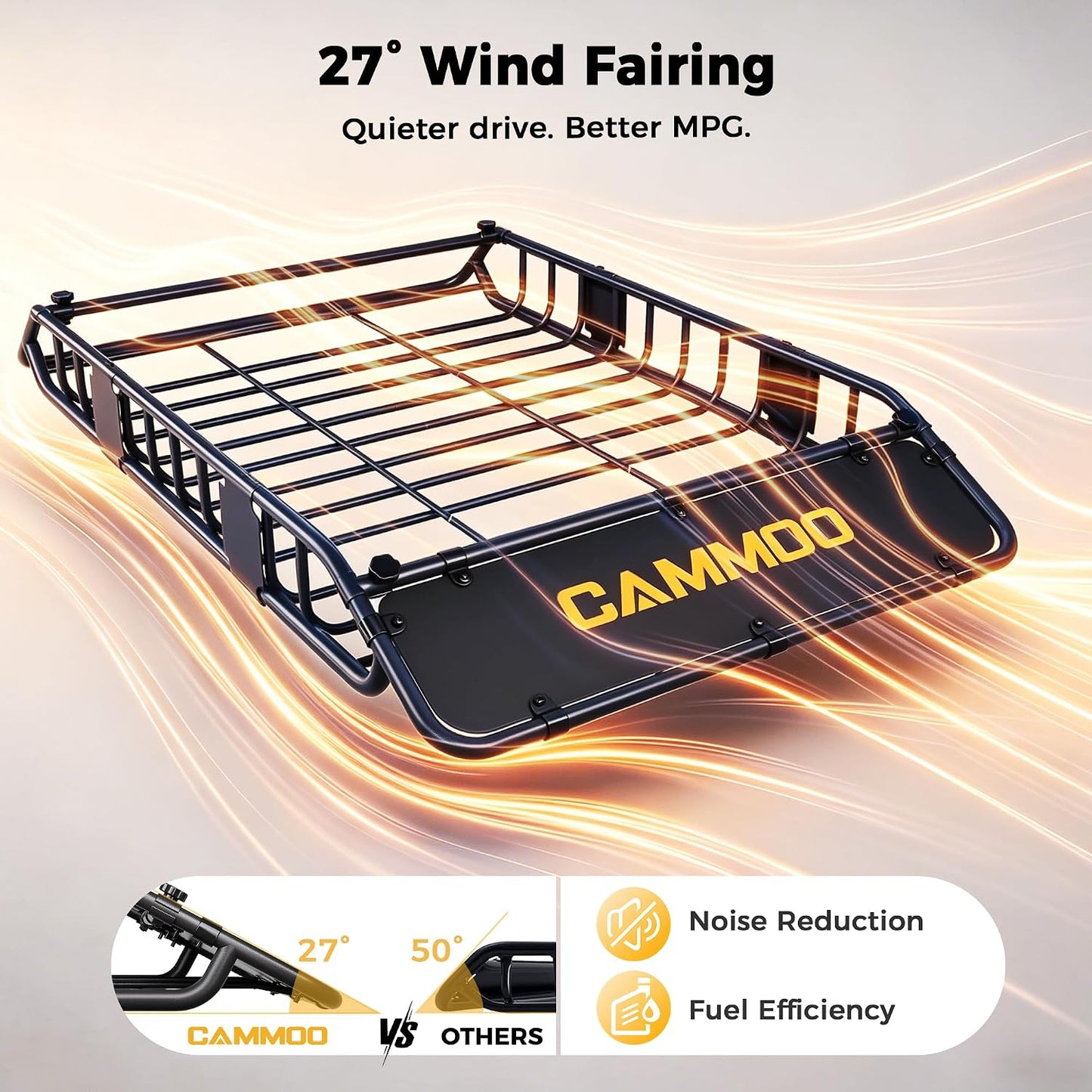CAMMOO 54"x34" Roof Rack Basket, Removable Fairing & Support Bars for Kayaks/Long Gear, 15 Cu.Ft Waterproof Soft Bag+Lock+Net+Strap–200Lbs Capacity Rooftop Cargo Carrier for SUV Truck Camping