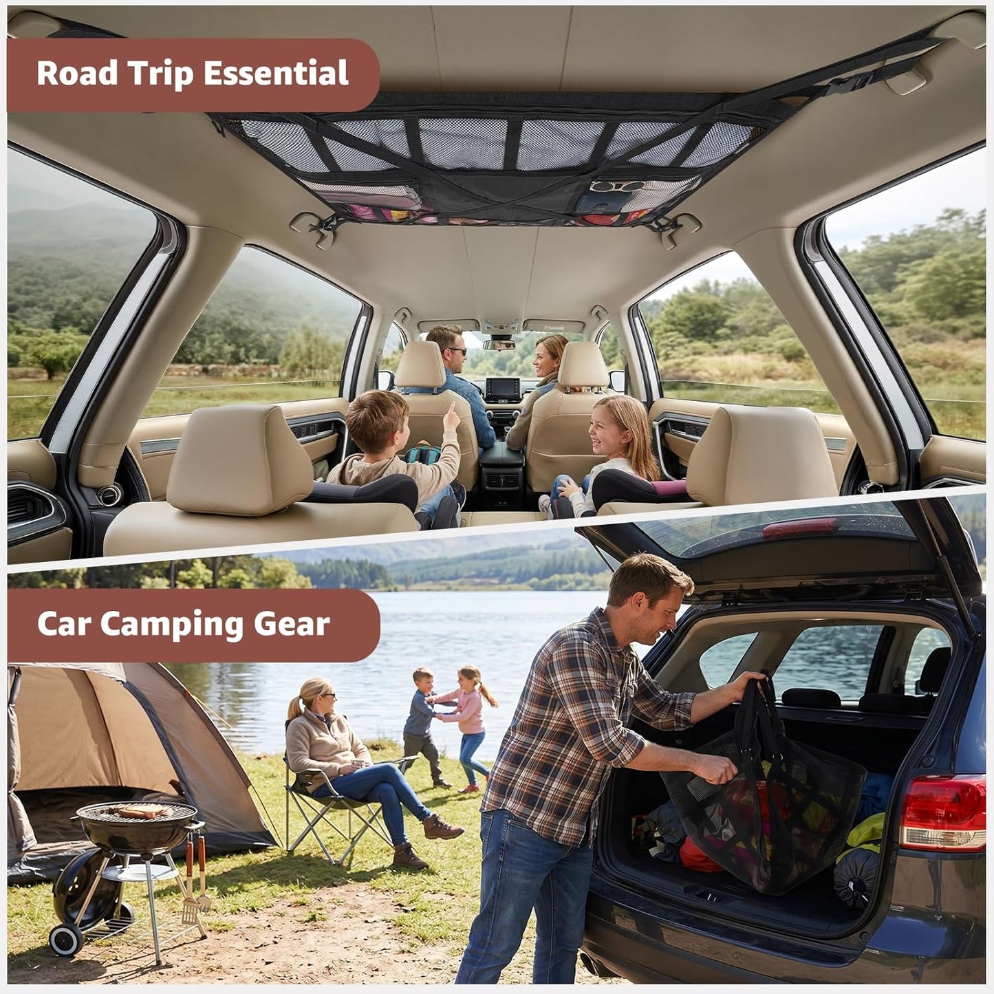 SUV Car Ceiling Cargo Net Pocket,35.4"x23.6" Double-Layer Mesh Car Roof Storage Organizer for Ford,F150,Jeep,Honda CRV,RAV4,Van Organizers and Storage,Camping Accessories