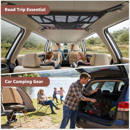 SUV Car Ceiling Cargo Net Pocket,35.4"x23.6" Double-Layer Mesh Car Roof Storage Organizer for Ford,F150,Jeep,Honda CRV,RAV4,Van Organizers and Storage,Camping Accessories