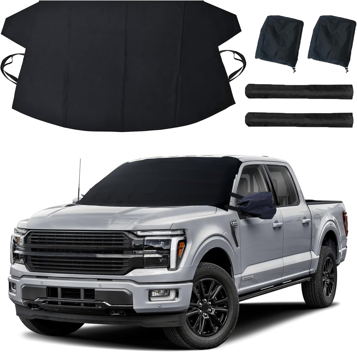 EcoNour Windshield Cover for Ice and Snow - Universal Fit for Car, SUV, Truck, Heavy Duty 600D Oxford Fabric Frost Protector for Ice & Sleet, Includes Anti-Theft Straps, Medium (69"x42")