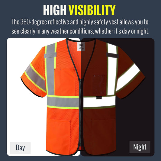 JKSafety Safety Vest for men women Hi Vis Vest with Pockets and Zipper High Visibility Meet ANSI Standard（BX310