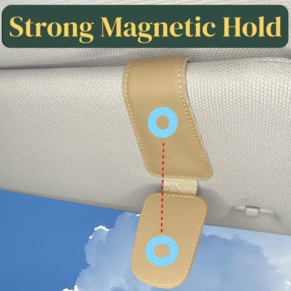 CHOSMOYI Magnetic Leather Sunglass Holder for Car, Sunglasses Clip for Car Visor, Auto Interior Accessories Universal for Different Size Eyeglasses (Black)