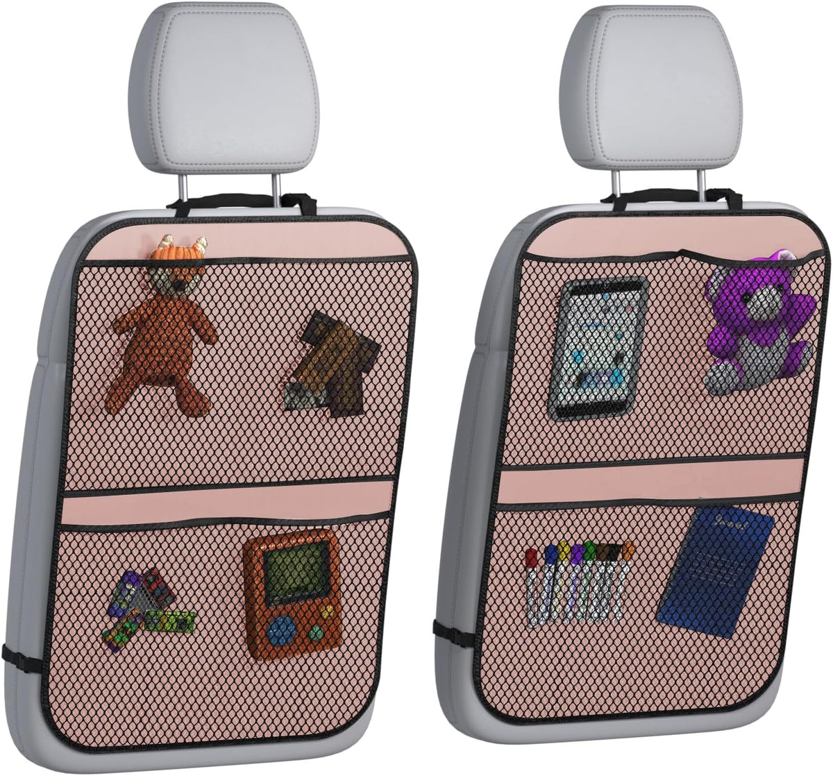 lebogner Back Seat Cover For Kids + 3 Pocket Storage Organizer, 2 Pack X-Large Waterproof Kick Mats Backseat Protector, Car Seat Back Protectors For Vehicles To Protect From Dirt, Mud & Scratches