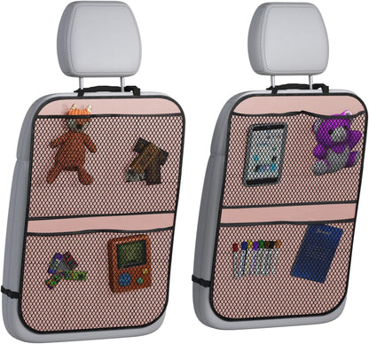 lebogner Back Seat Cover For Kids + 3 Pocket Storage Organizer, 2 Pack X-Large Waterproof Kick Mats Backseat Protector, Car Seat Back Protectors For Vehicles To Protect From Dirt, Mud & Scratches