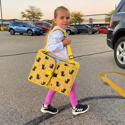 MENZOKE Kids Travel Tray for Toddler Car Seat, Road Trip Activities for Kids with iPad Holder Stand & Dry Erase Board, Road Trip Essentials Accessories Lap Tray as Travel Gifts for Kid, Pink
