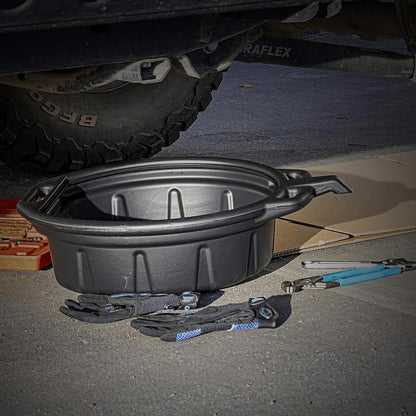 NEIKO 20760A 4 Gallon (16L) Anti-Splash Drain Container with Pour Spout, Black Plastic Drip Catcher for Fluid Changes