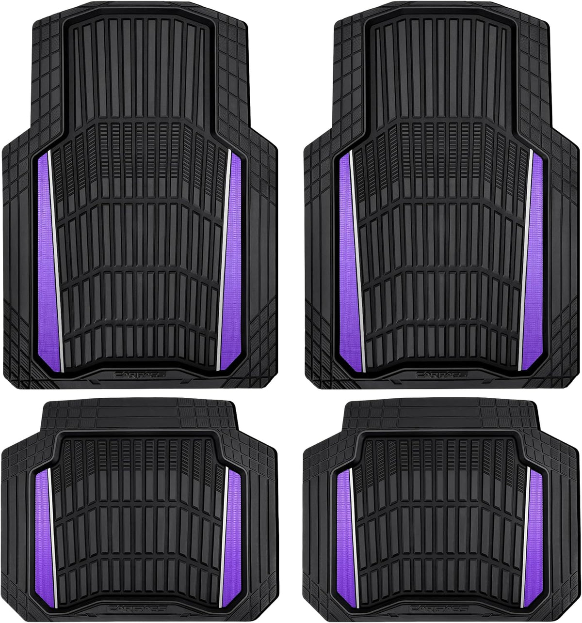 CAR PASS Heavy Duty Rubber Car Floor Mats, Deep Waterproof Car Floor Mats All Weather, Aluminum Film Floor Mats for Cars Non-Slip Universal Trim to Fit for SUVs Trucks Sedans Vans, Black Grey Metallic