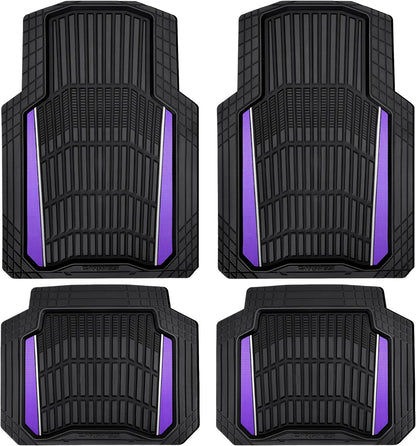 CAR PASS Heavy Duty Rubber Car Floor Mats, Deep Waterproof Car Floor Mats All Weather, Aluminum Film Floor Mats for Cars Non-Slip Universal Trim to Fit for SUVs Trucks Sedans Vans, Black Grey Metallic