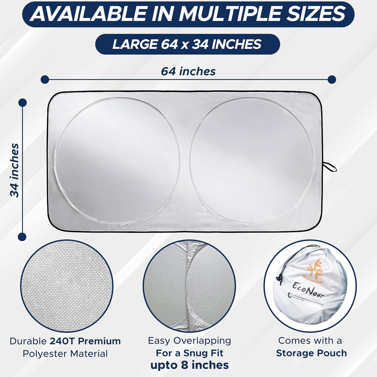EcoNour Car Windshield Sun Shade | 2025 Upgraded Innovative No-Light-Pass Technology for Maximum Coverage | Foldable Sun Shade Keeps Your Vehicle Cool | Must-Have Car Accessories | Small (59" x 29") - Colors B