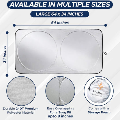 EcoNour Car Windshield Sun Shade | 2025 Upgraded Innovative No-Light-Pass Technology for Maximum Coverage | Foldable Sun Shade Keeps Your Vehicle Cool | Must-Have Car Accessories | Small (59" x 29") - Colors B