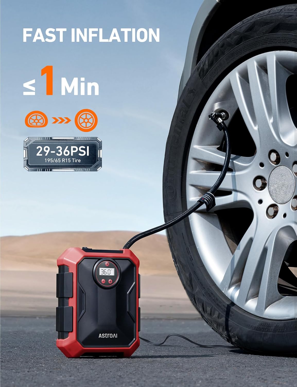 AstroAI Tire Inflator Portable Air Compressor 12V DC 100PSI, Integrated Storage, Digital Gauge, Auto Shut-Off Fast Inflation LED Light, Air Pump for Car Tires Bike Motorcycle Other Inflatables, Yellow