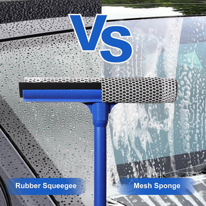2-in-1 Car Window Cleaner, Multi-Use Car Windshield Cleaning Tool, with 15.9" Handle, 8" Soft Rubber Blade & Highly Absorbent Sponge, Home, Car, Glass, Shower, Outdoor Window Cleaning