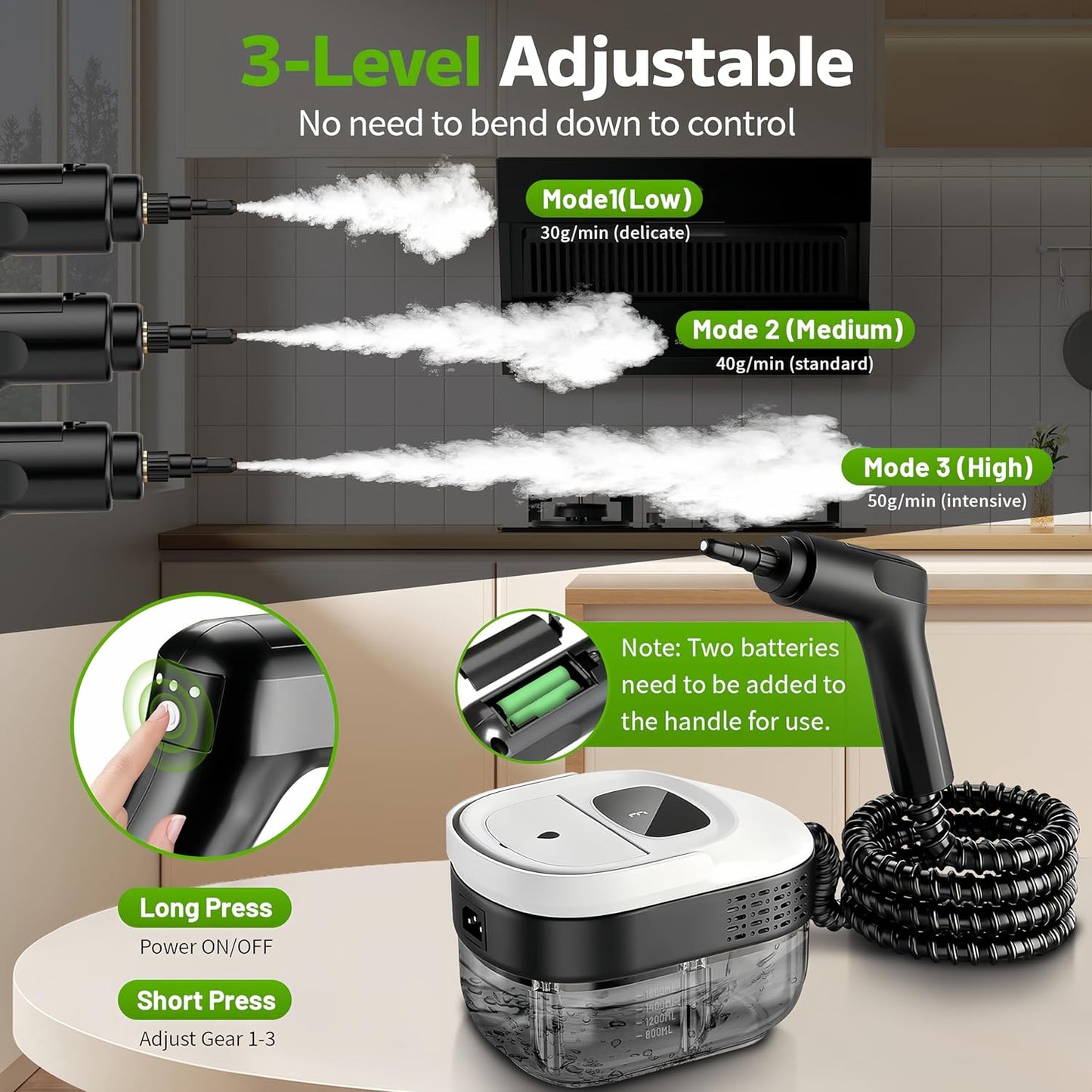 Pressurized Handheld Steam Cleaner 2500W, 54oz Large-Capacity Steamer with 3-Level Adjustable Steam, 15s Heat-Up & 15Pcs Accessories – for Car, Tile, Grout, Couch, Floor, Bed, Dirt, Furniture