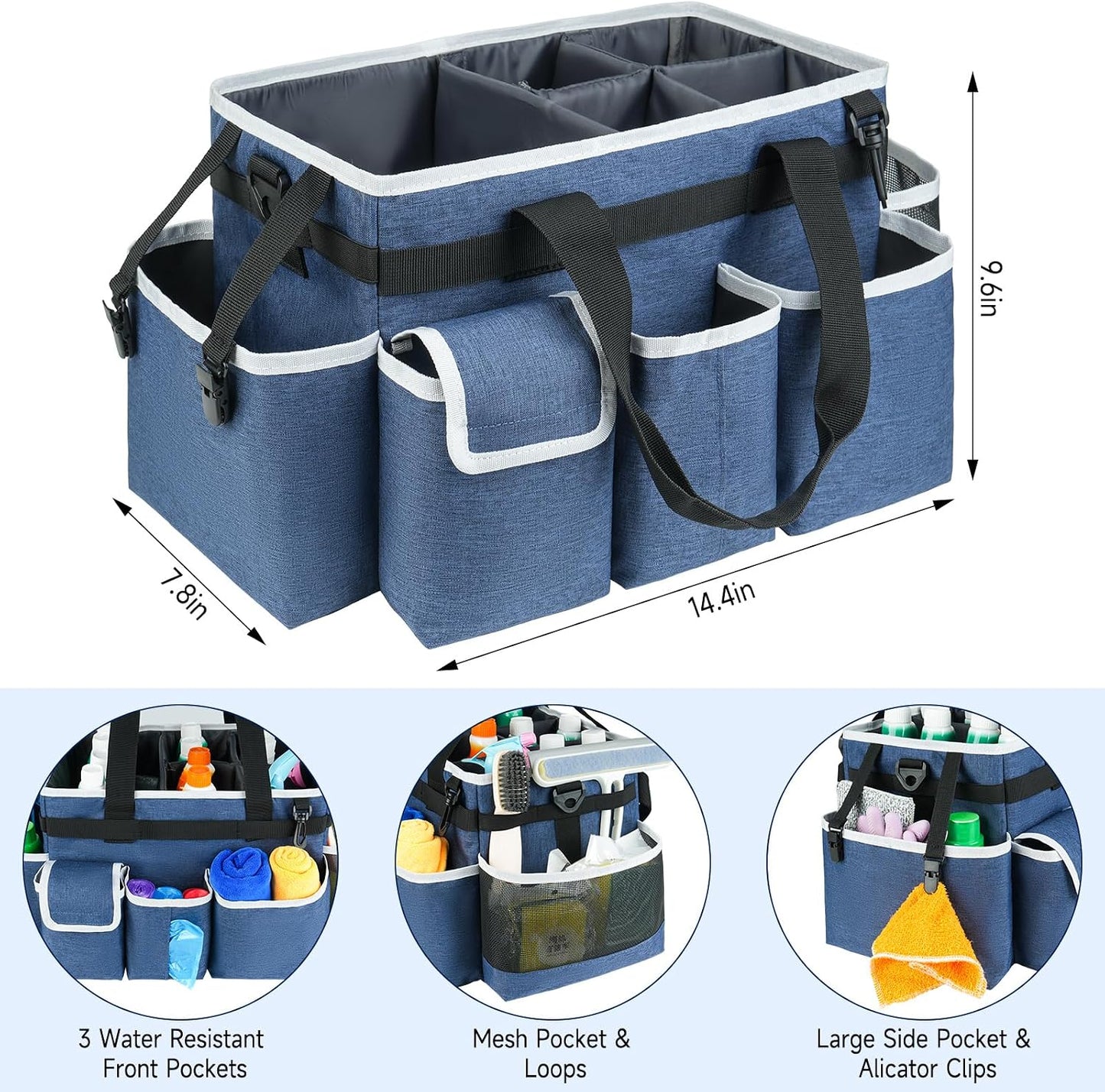 Cleaning Caddy,Cleaning Bag for Housekeepers,Cleaning Supplies Organizer with Handle,Black
