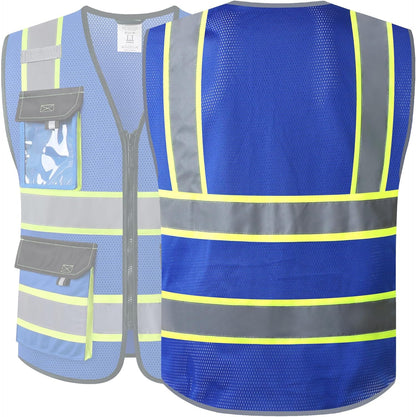 JKSafety Hi Vis Reflective Safety Vests for Men Women High Visibility Vest with Pockets Mesh Fabric Construction Safety Apparel Neon Vest for Work (220-Black L)