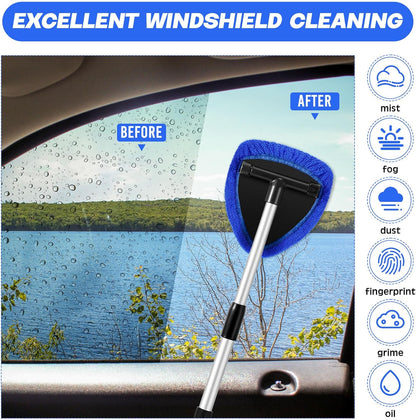 Potchen 8 Pcs Car Windshield Cleaner Tool Kit with Extendable Handle, Microfiber Towel Pads, Brush, Empty Spray Bottle for Auto Glass Wiper Suvs Rvs & Home Windows(Purple)