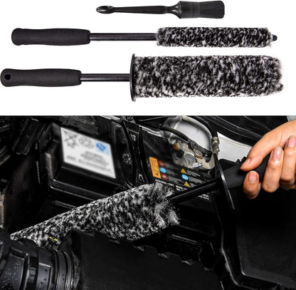 Car Wheel Rim Brush Kit, Woolies Wheel Brush, Car Cleaning Brush Fiber Rod, Steel Ring Fiber Cleaning Brush, Long Non-Slip Handle Clean Brush, Great to Clean Car Wheel Rim