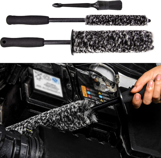 Car Wheel Rim Brush Kit, Woolies Wheel Brush, Car Cleaning Brush Fiber Rod, Steel Ring Fiber Cleaning Brush, Long Non-Slip Handle Clean Brush, Great to Clean Car Wheel Rim