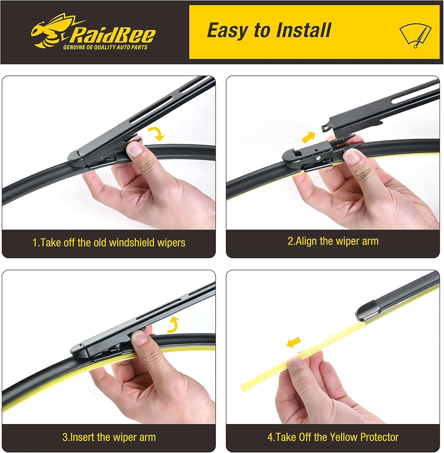 Raidbee® 26"+26" Windshield Wiper Blades Replacement for Ford Fusion 2013 2014 2015 2016 2017 2018 2019 2020 Genuine OEM Quality 2 Pack - Colors B