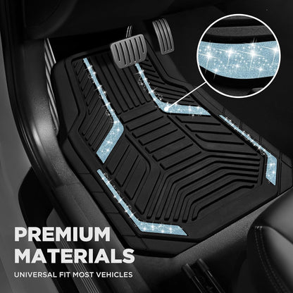 PIC AUTO Heavy Duty Rubber Floor Mats, Purple Aluminum Film Car Mats Set, Front and Rear Car Mats with Anti-Slip Backing, All Weather Protection, Trim-to-Fit for Automotive SUV, Sedan, Van