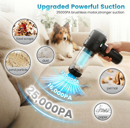 Wansimoo Handheld Car Vacuum Cleaner,25000PA Strong Cyclonic Suction Foldable Mini Vacuum Portable Cordless with Digital Display and One Touch Dust Removal for Car, Home, Office, Kitchen (Purple)