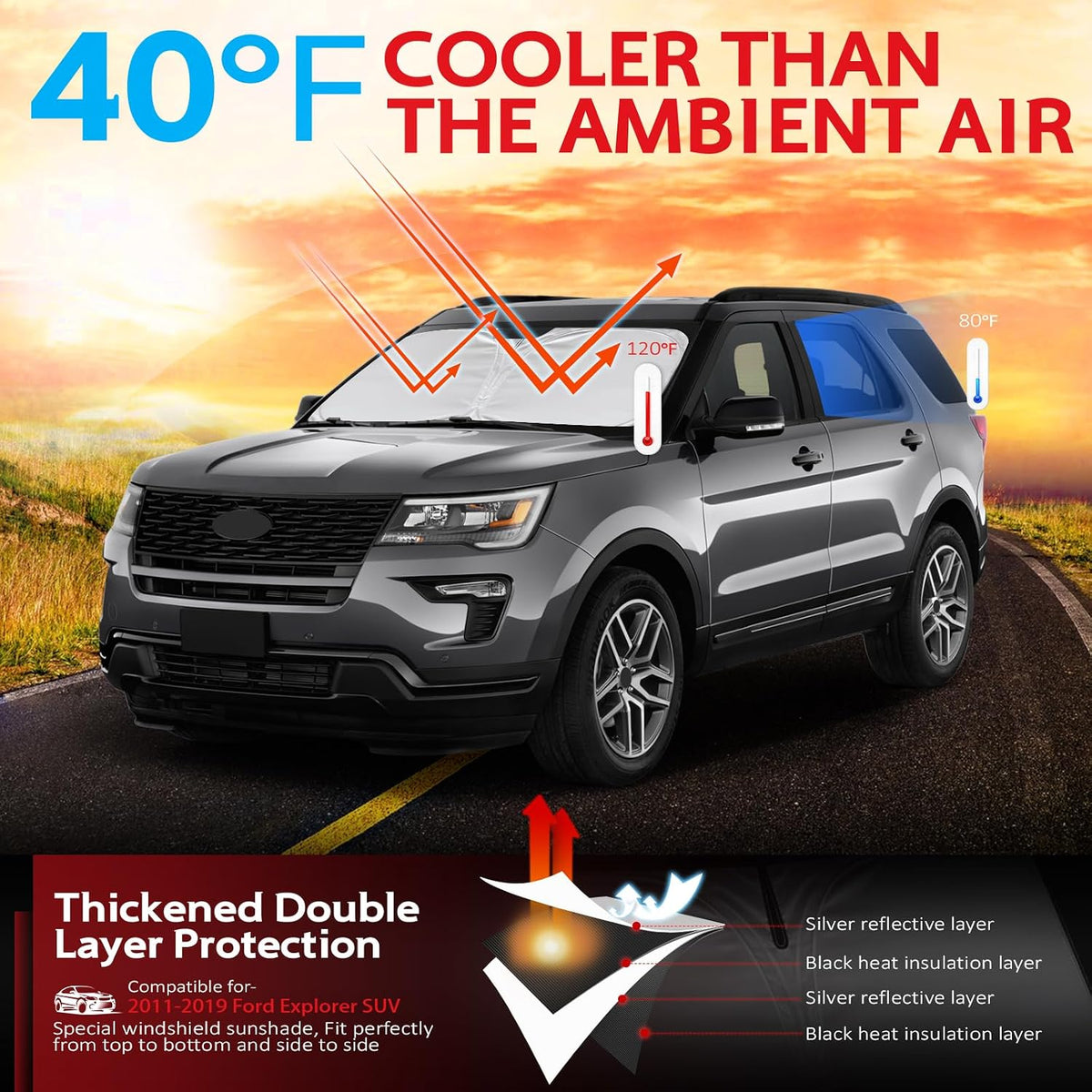 KAYZT Windshield Sun Shade for 2019-2025 2026 Chevy Silverado 1500 /GMC Sierra 1500 2500HD 3500HD Foldable Sunshade Front Window Custom Fit Car Accessories - Colors C