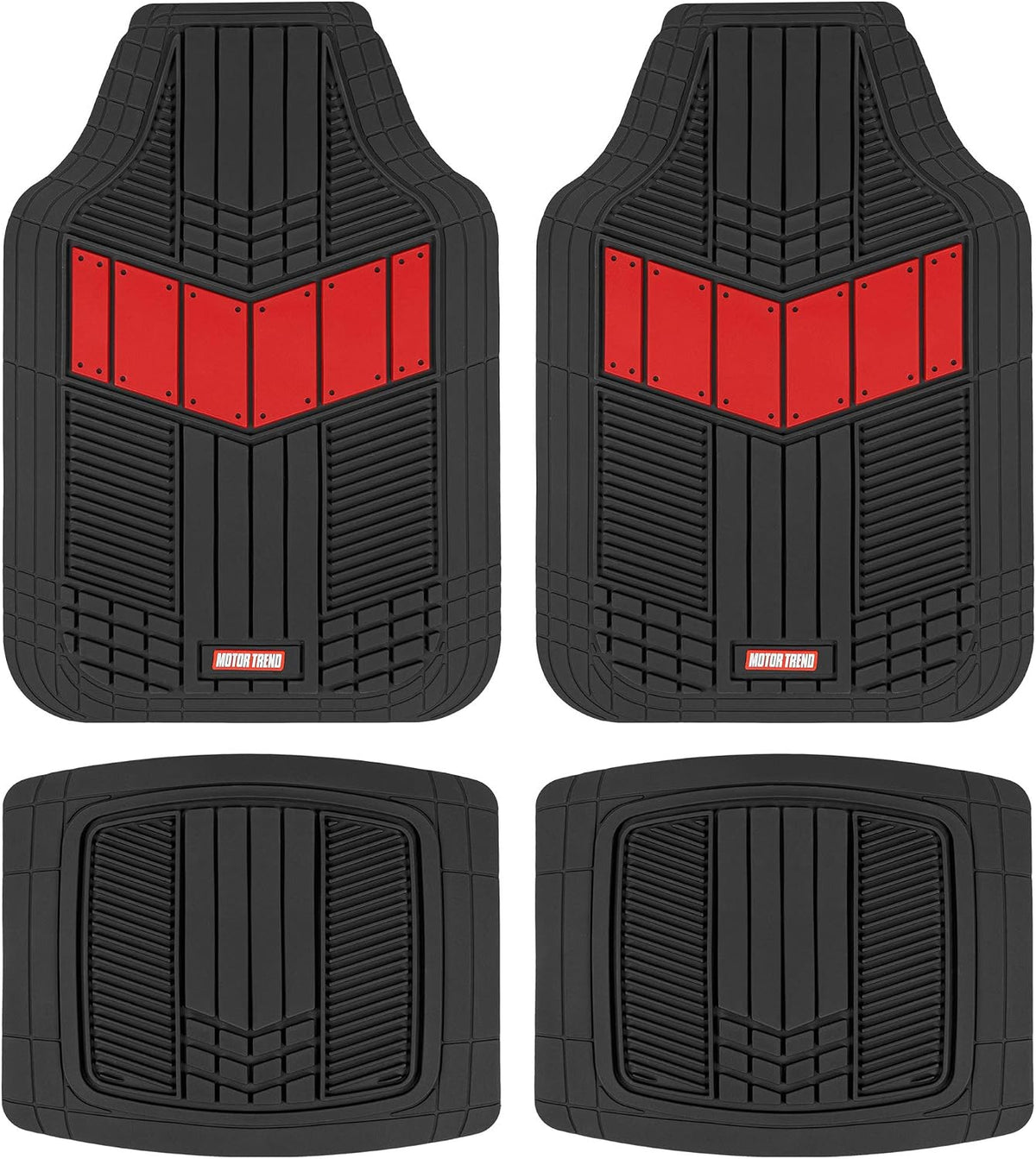 Motor Trend DualFlex™ Rubber Car Floor Mats All Weather Waterproof 4-Piece Sporty Two-Tone Design Car Mats Full Set - Universal Trim-to-Fit Floor Mats for Car, SUV, & Trucks - Car Carpet Protector