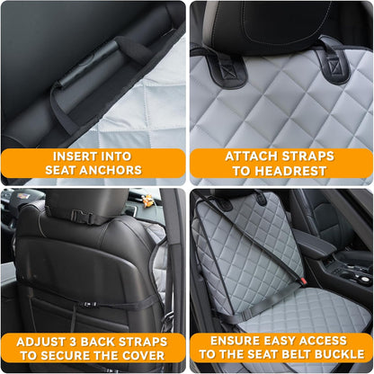Dog Car Seat Cover for Back Seat, Waterproof Back Seat Covers for Dogs, PU Leather Nonslip Bench Dog Seat Cover Universal Fit Most Vehicles,SUVs,Small Trucks（Black,Standard）