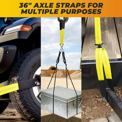 Trekassy 2" x 144" Car Tie Down Straps for Trailers, Heavy Duty Tire Tie Downs for ATV/UTV, 10000lbs Break Strength, Include 4 Axle Straps for Different Uses