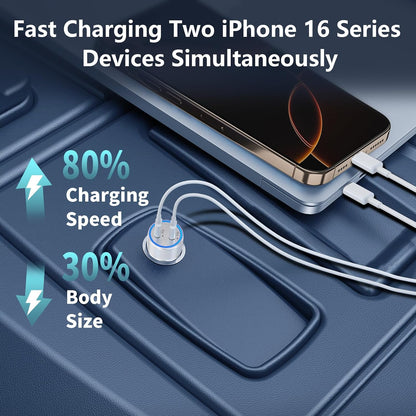 [Apple MFi Certified] iPhone 17 Car Charger, Linocell 90W USB C Car Charger Dual PD Power Cigarette Lighter Adapter with 2Pack Type C Braided Cable for iPhone 17/17 Pro Max/16/15/Galaxy S26/S25/Pixel
