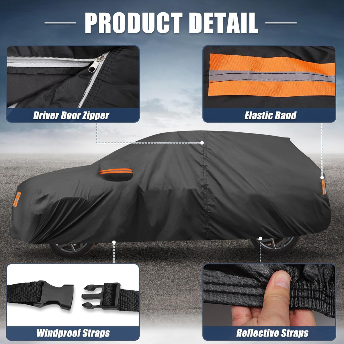 X AUTOHAUX Car Cover for Honda Civic Sedan/Coupe 210D-PU Outdoor Full Car Cover All Weather with Door Zipper for Waterproof Windproof Sun Rain Snow Protection