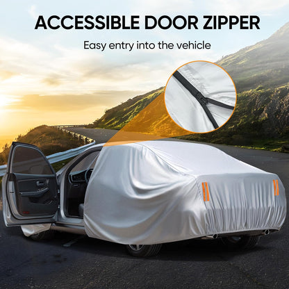 NEVERLAND Sedan Car Cover Waterproof Heavy Duty All Weather Protection Snow Anti-UV Windproof Outdoor Full Car Cover Fit for Automobiles BMW/Mercedes-Benz/Honda（for Car Size:183''L x 70''W x 59''H）