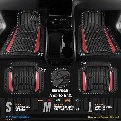 CAR PASS Heavy Duty Rubber Car Floor Mats, Deep Waterproof Car Floor Mats All Weather, Aluminum Film Floor Mats for Cars Non-Slip Universal Trim to Fit for SUVs Trucks Sedans Vans, Black Grey Metallic