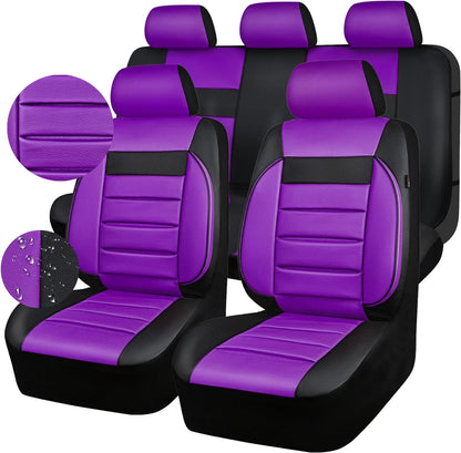 CAR PASS Faux Leather Car Seat Covers Front Seats Only, 3D Foam Support Car Seat Covers, Universal fit for Trucks Vans SUVs Sedans Automotive Comfortable, Airbag Compatible 2 Pieces Front Solid Black