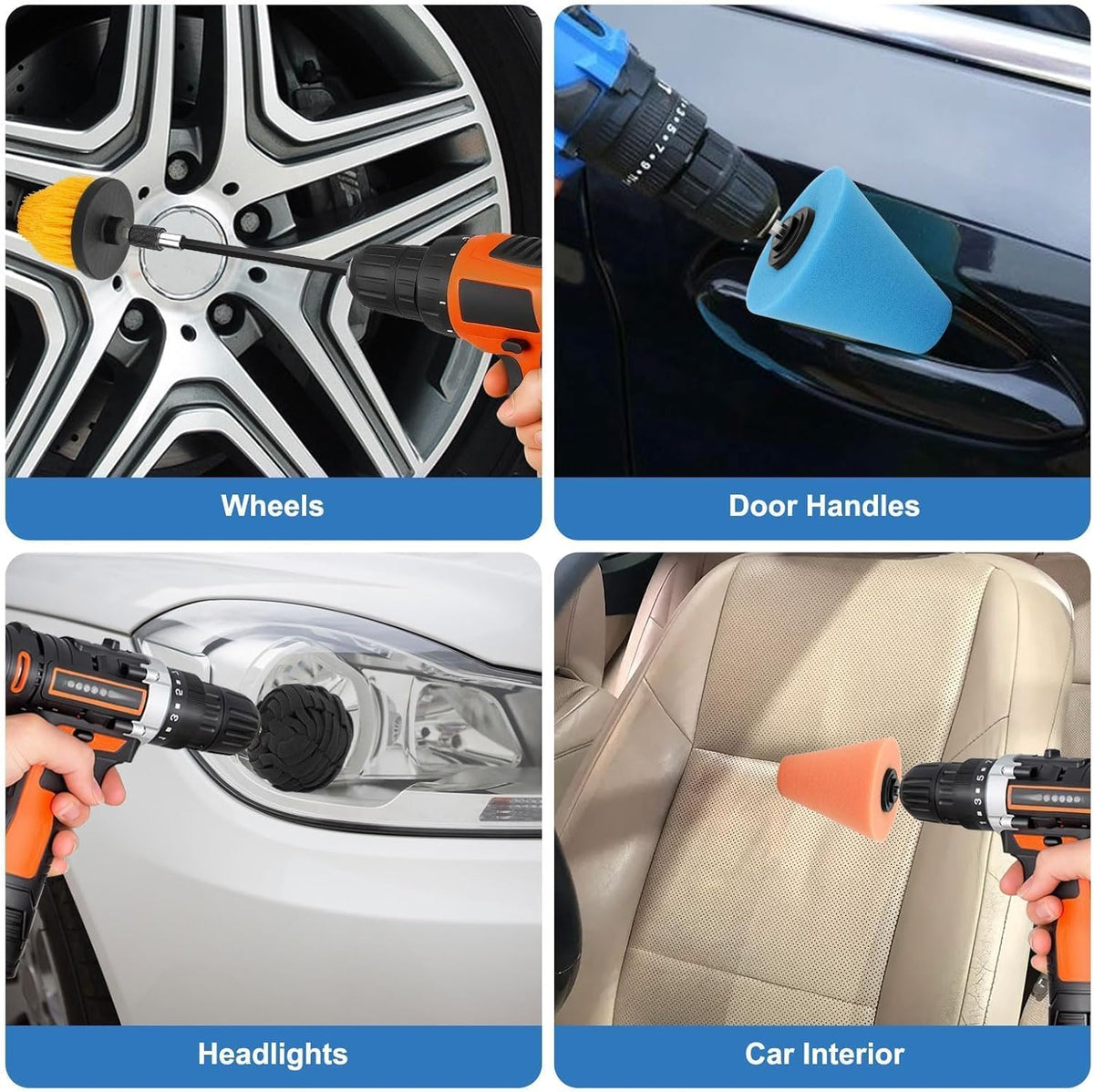 Linkstyle 5PCS Drill Polishing Ball Set, Car Wheel Polisher Sponge Pad Kit with Long Extension Pole & Cleaning Brush, Buffing Ball for 1/4" Hex Drill, Car Rim and Metal Surface Polishing Tool