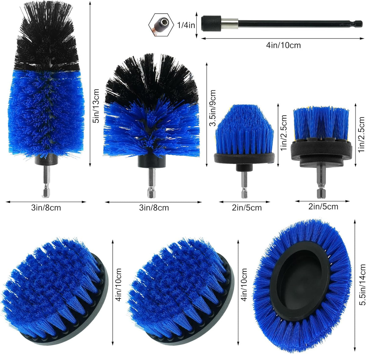 8 Pcs Drill Brush Attachment Set, Power Cleaning Scrub Brush Kit with Extend Long Attachment, All Purpose Drill Scrub Brushes for Car, Grout, Floor, Tub, Bathroom and Kitchen (Yellow)