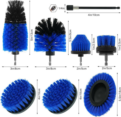 8 Pcs Drill Brush Attachment Set, Power Cleaning Scrub Brush Kit with Extend Long Attachment, All Purpose Drill Scrub Brushes for Car, Grout, Floor, Tub, Bathroom and Kitchen (Yellow)