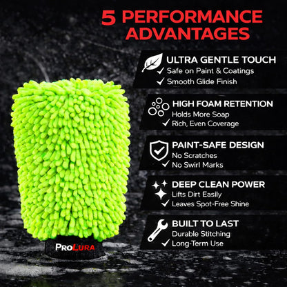 Microfiber Car Wash Mitt 2 Pack, Chenille Scratch-Free Wash Gloves, Ultra Soft, Highly Absorbent, 7.1” x 10.2”, Lint-Free, Reusable Auto Cleaning Mitt (Blue)
