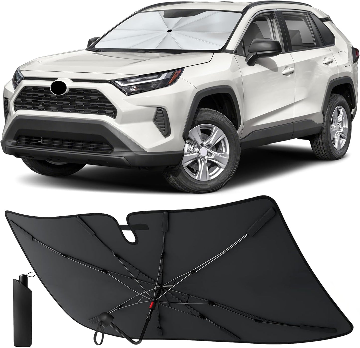 Econour Windshields Sun Shade for Car | Medium Foldable Car Sunshade & Window Tint | UV & Heat Protection Front Window Sun Shield, Keeps Interior Cool, Fits Sedans SUVs & Trucks (57” x 33”)