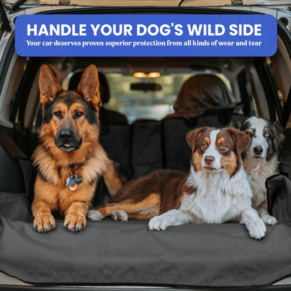 4Knines Split Cargo Liner for SUV – For Dogs & Pets, Heavy-Duty, Waterproof Trunk Mat & Cargo Cover – Fits 60/40 Split Bench & Armrest Pass-Through – Machine Washable, Non-Slip, Durable (Large, Black)
